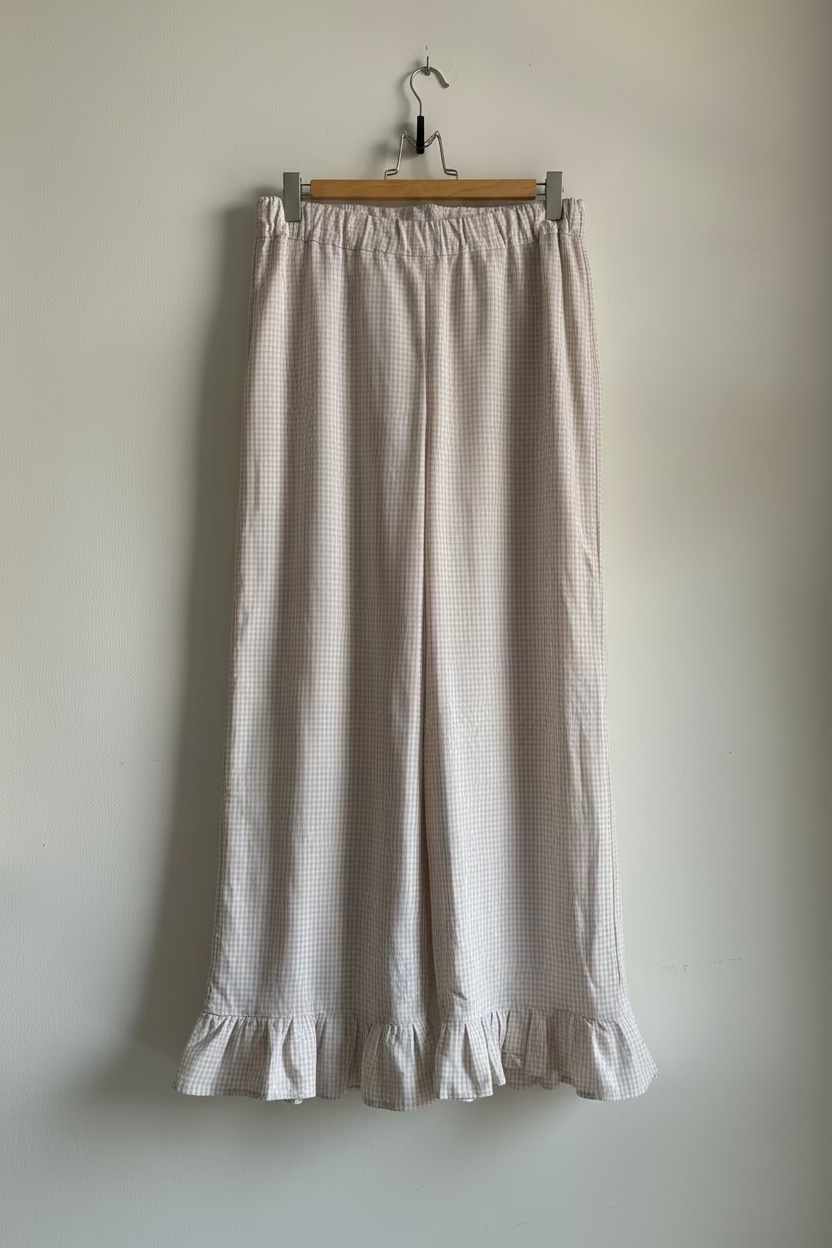 Vichy Cotton Frilled Trousers