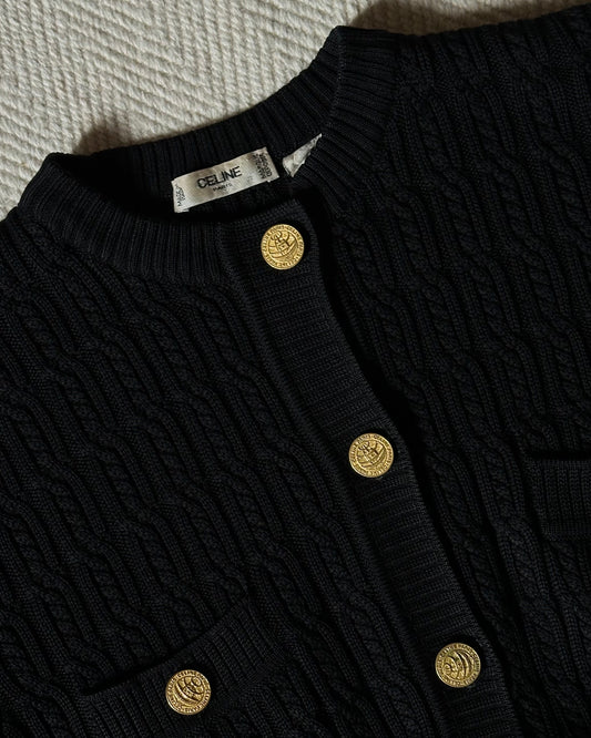 Vintage Celine Black Wool Cardigan