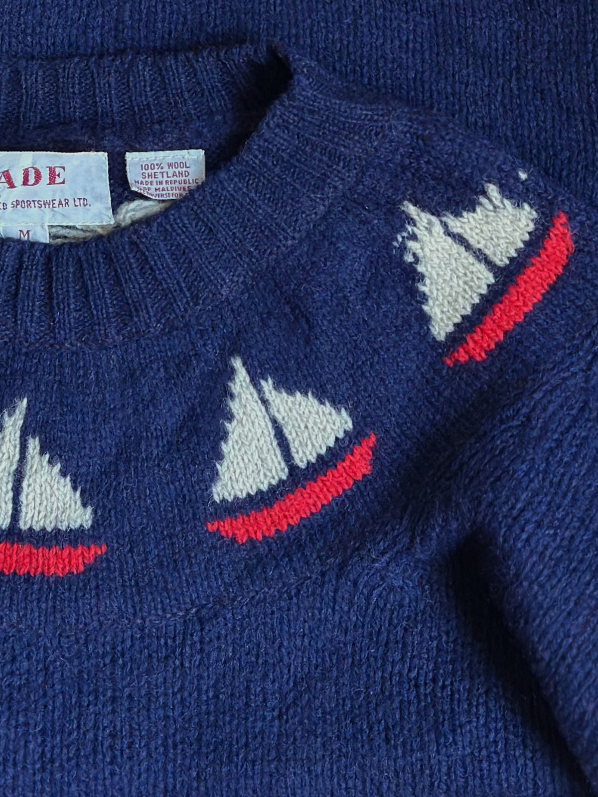 Little Boats 100% Shetland Wool Blue Jumper