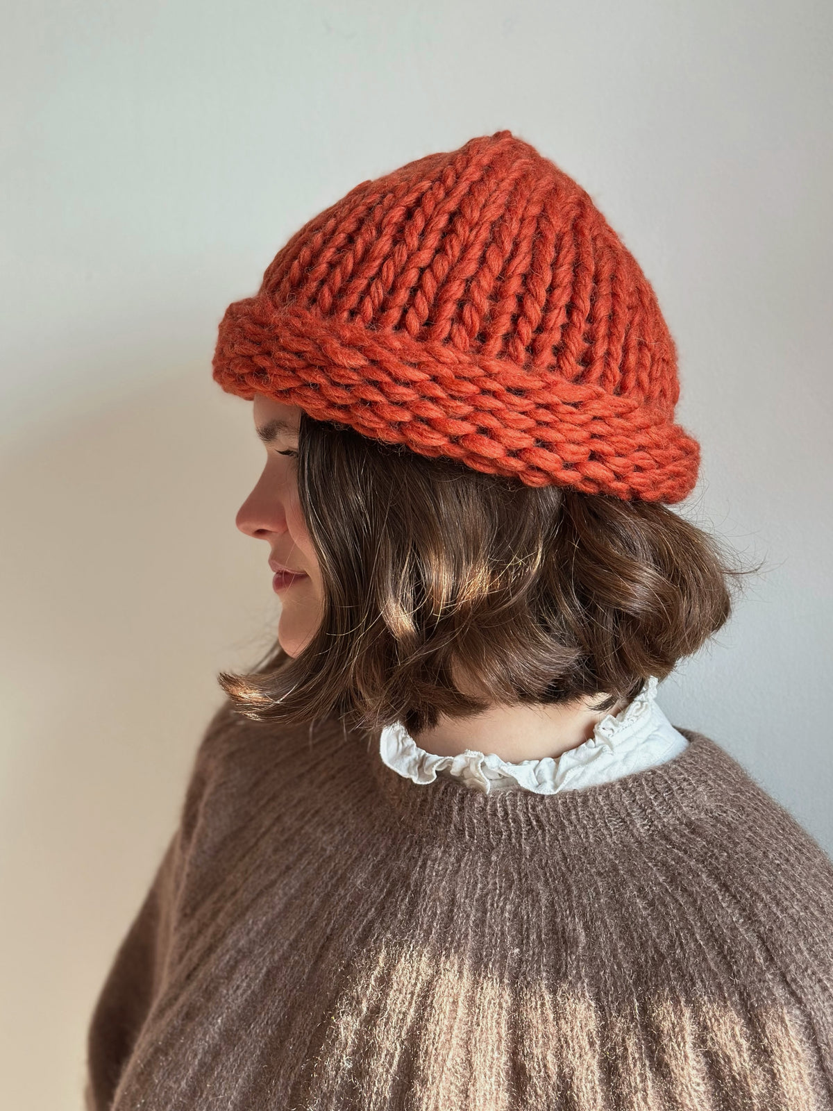 Handmade 100% Wool Beanie - Pumpkin