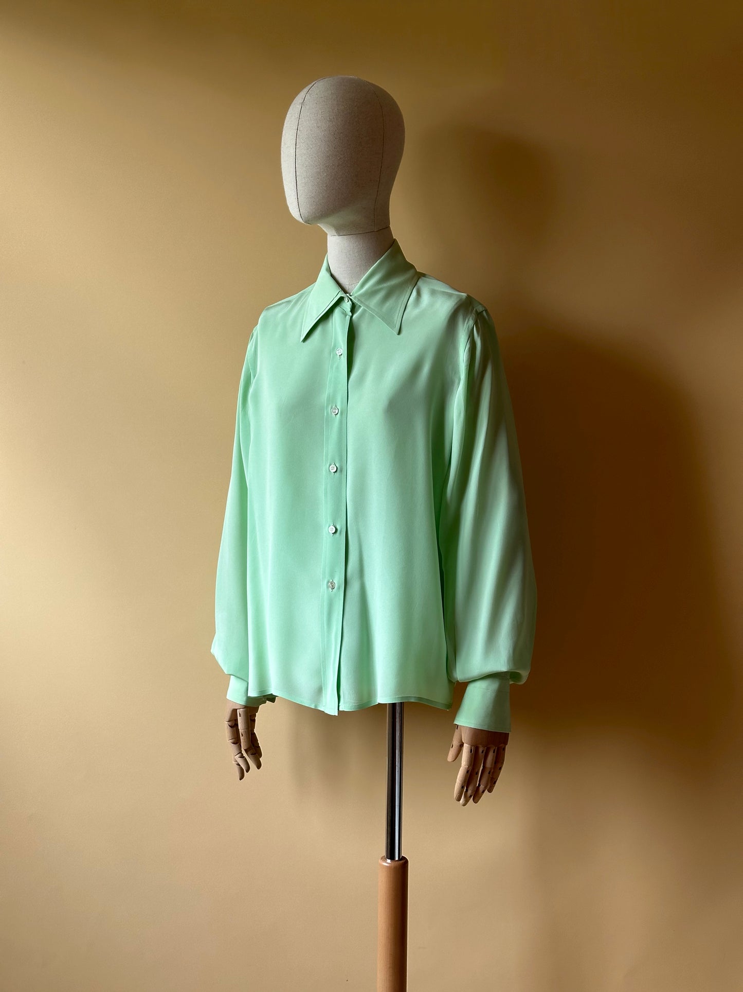 1970s Valentino Mint Green Pure Silk Shirt