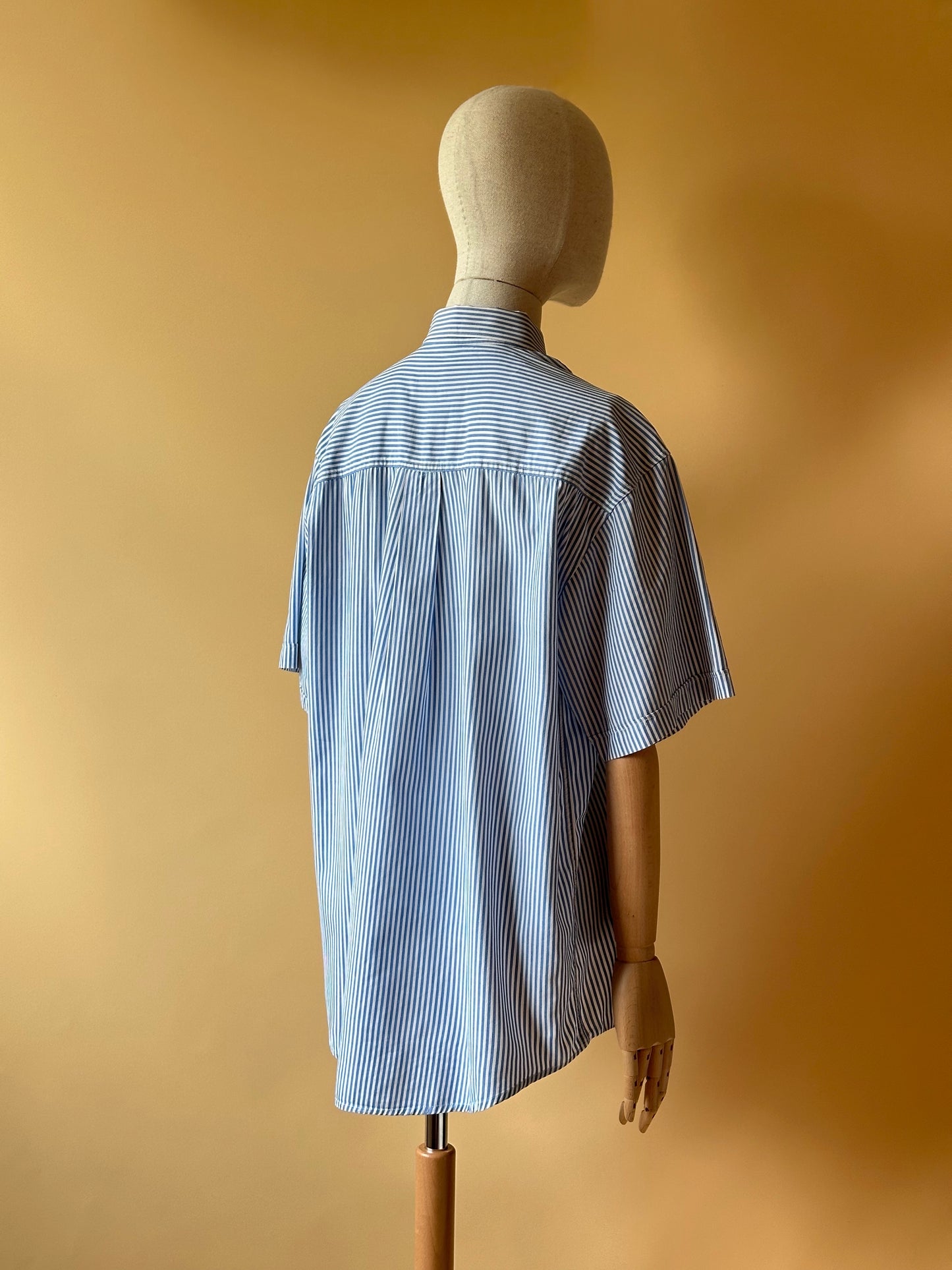 Vintage Short-Sleeved Blue & White Striped Shirt