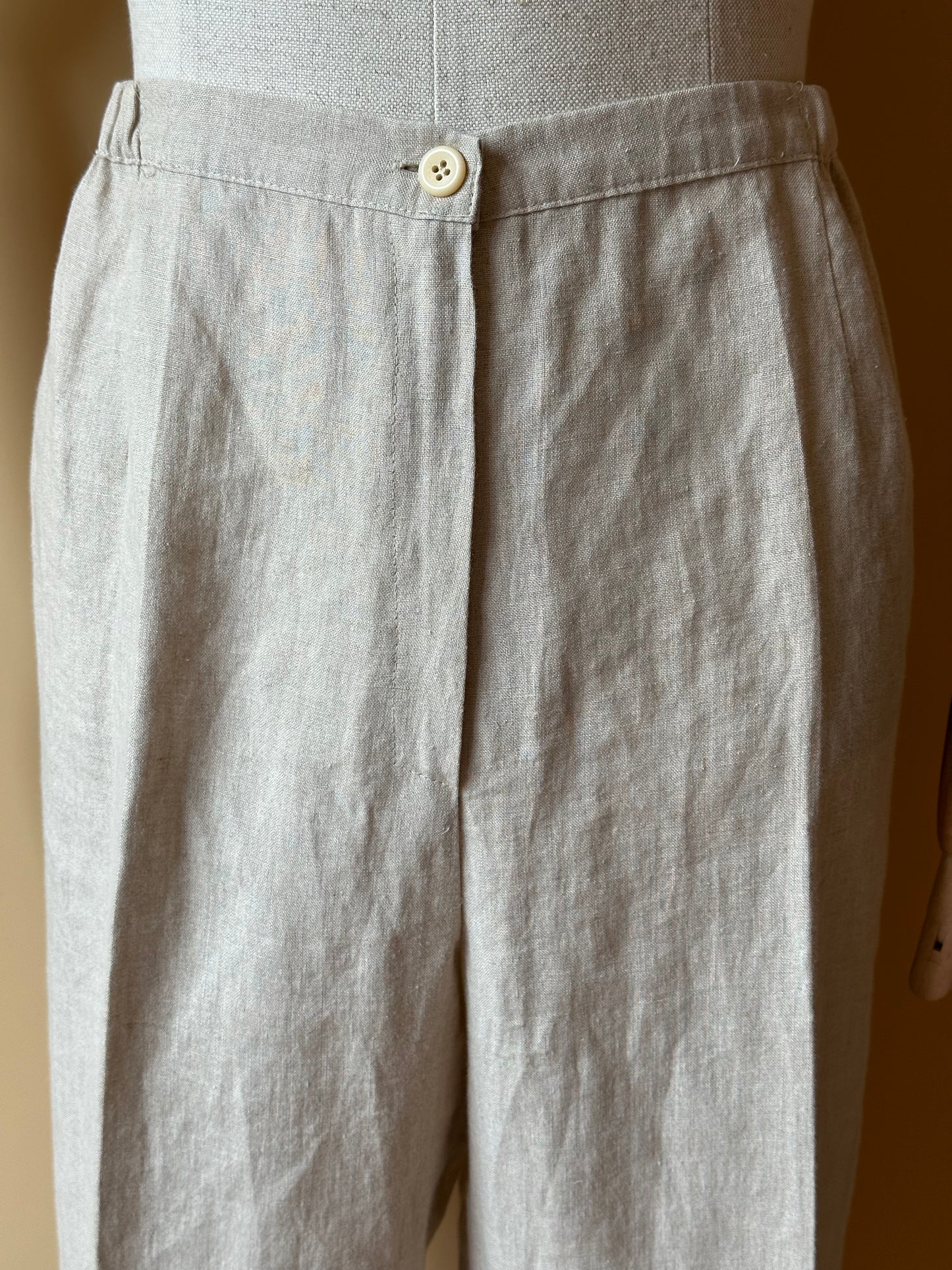 Vintage Sand Beige Linen Trousers