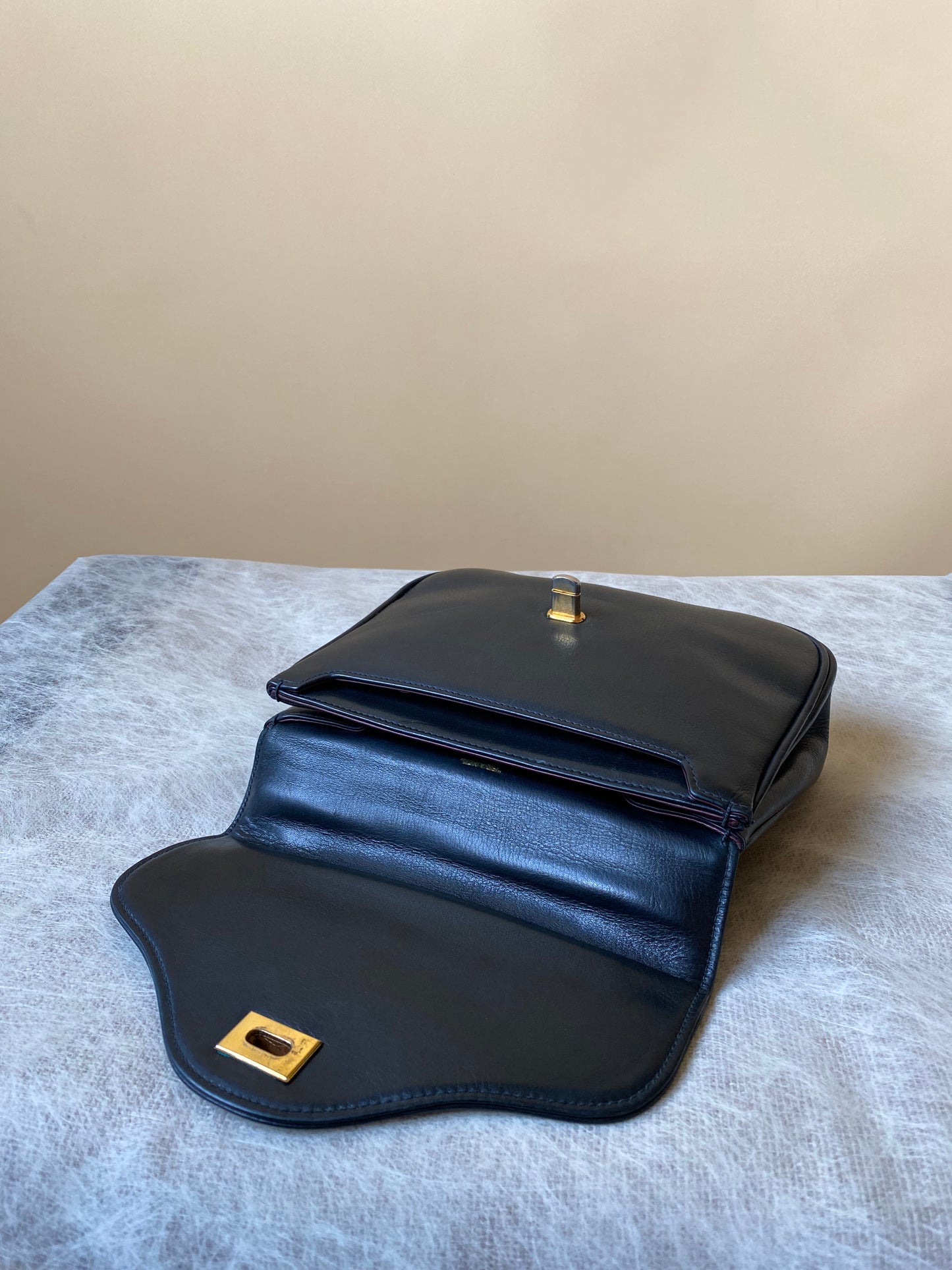 Vintage Franzi 1864 Black Leather Handheld Bag
