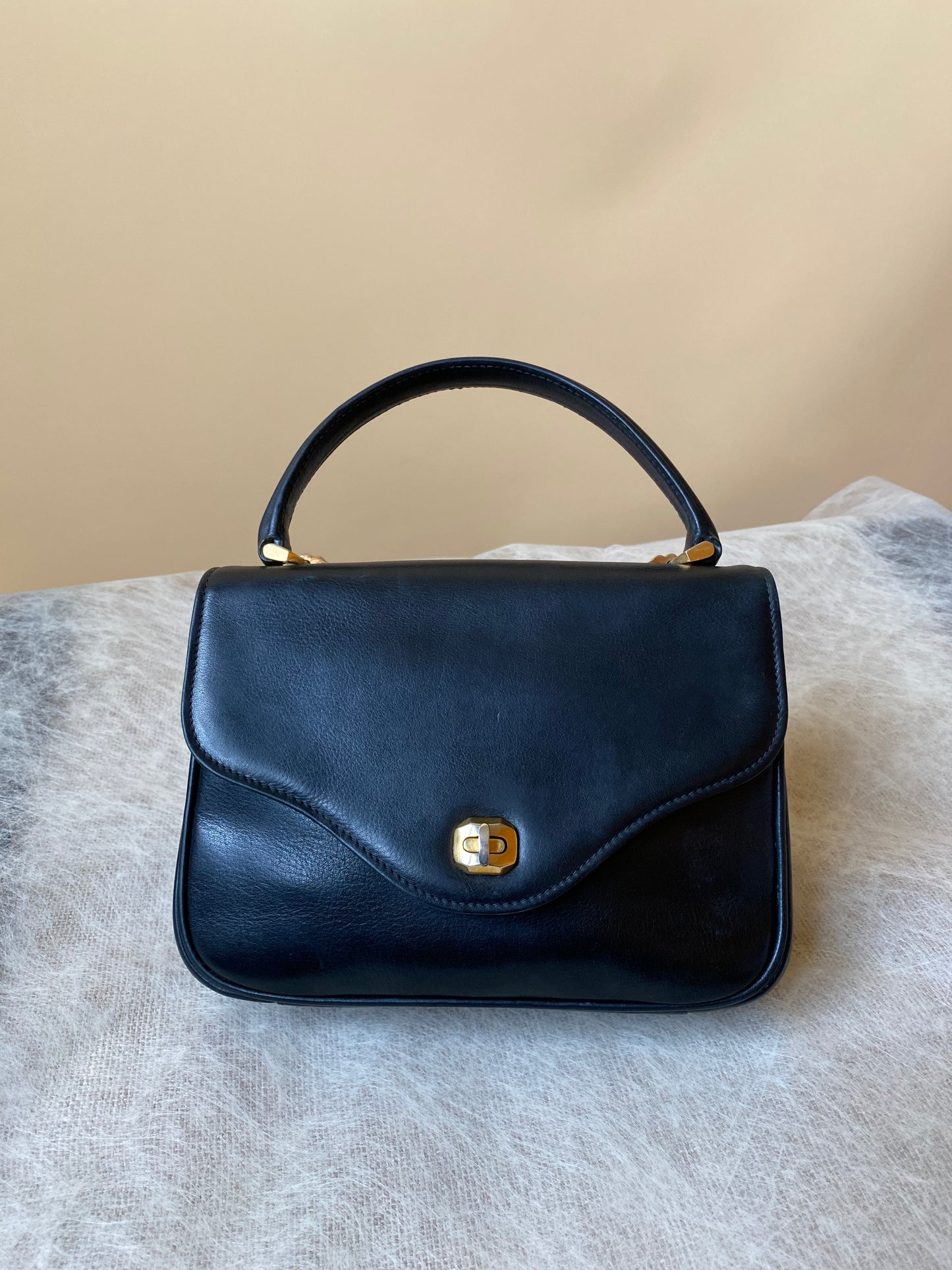 Vintage Franzi 1864 Black Leather Handheld Bag