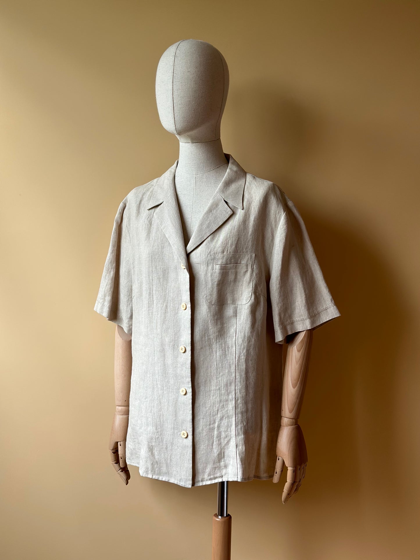 Vintage Sand Beige Linen Shirt
