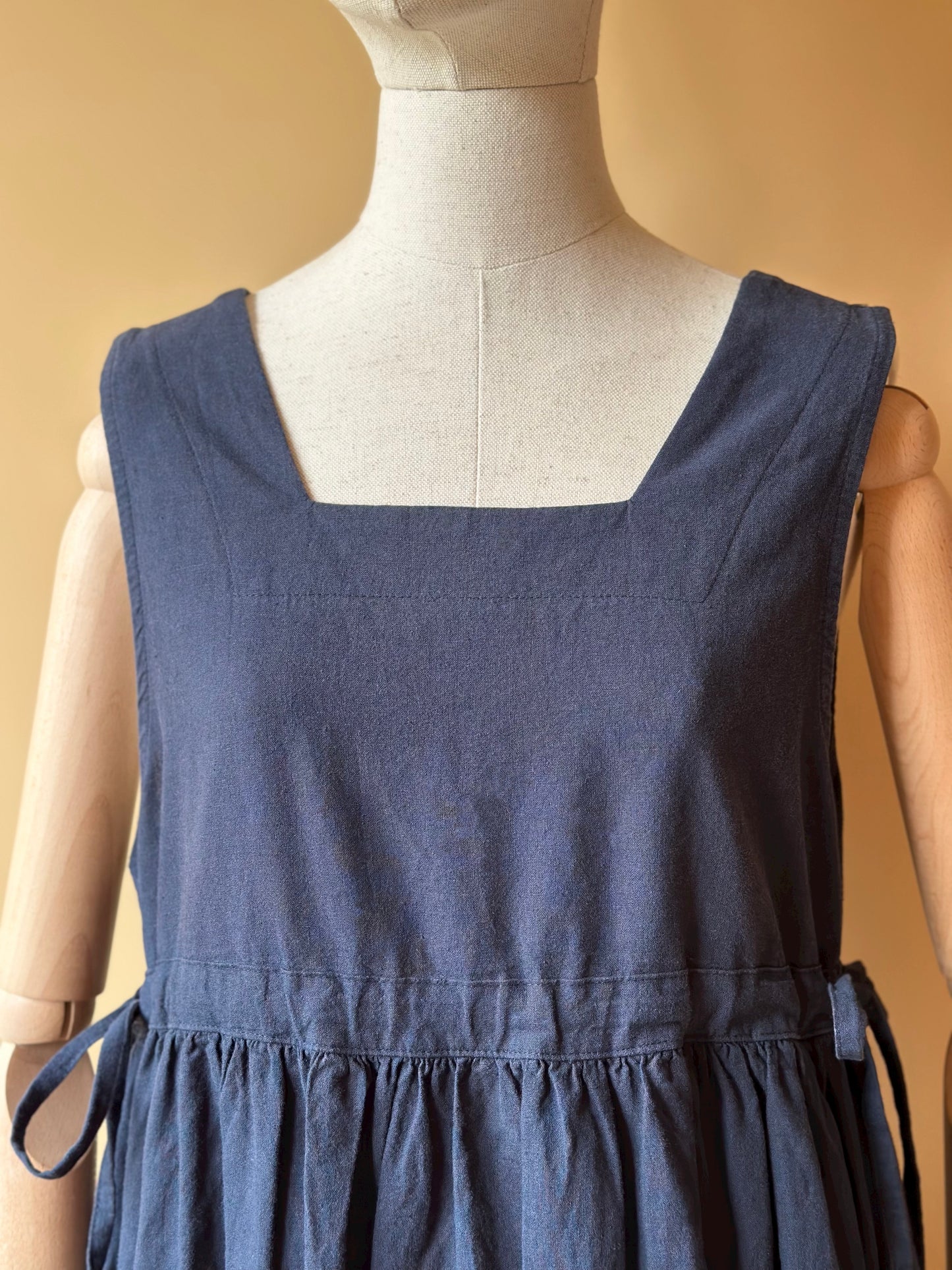 Sleeveless Navy Blue Cotton & Linen Dress