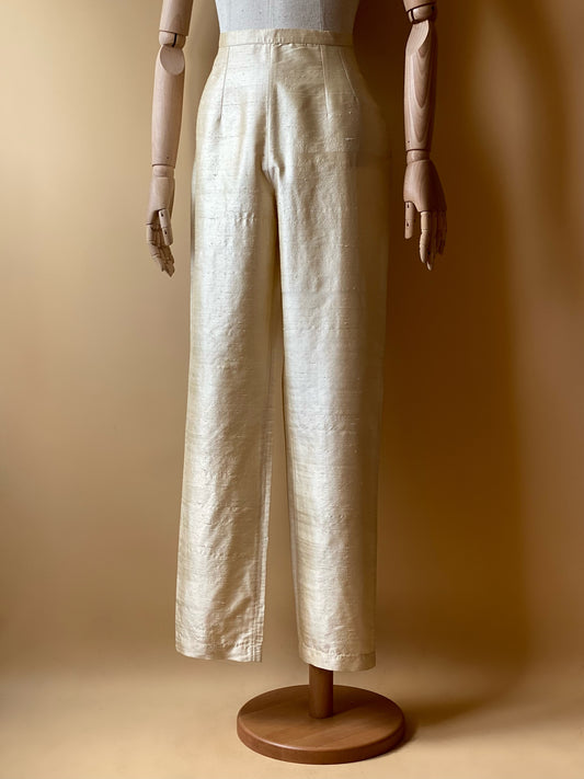 Vintage Pure Silk Ivory Trousers