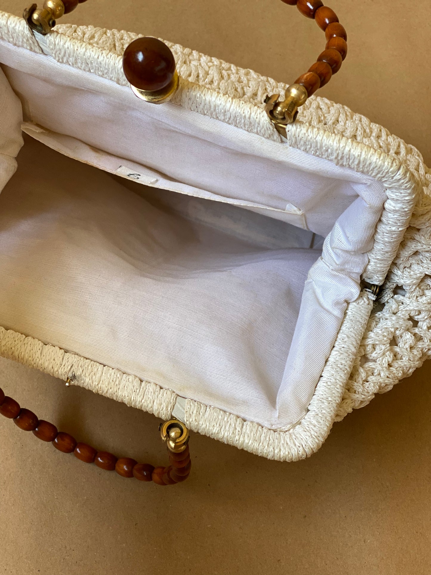Vintage White Beaded Handle Handbag