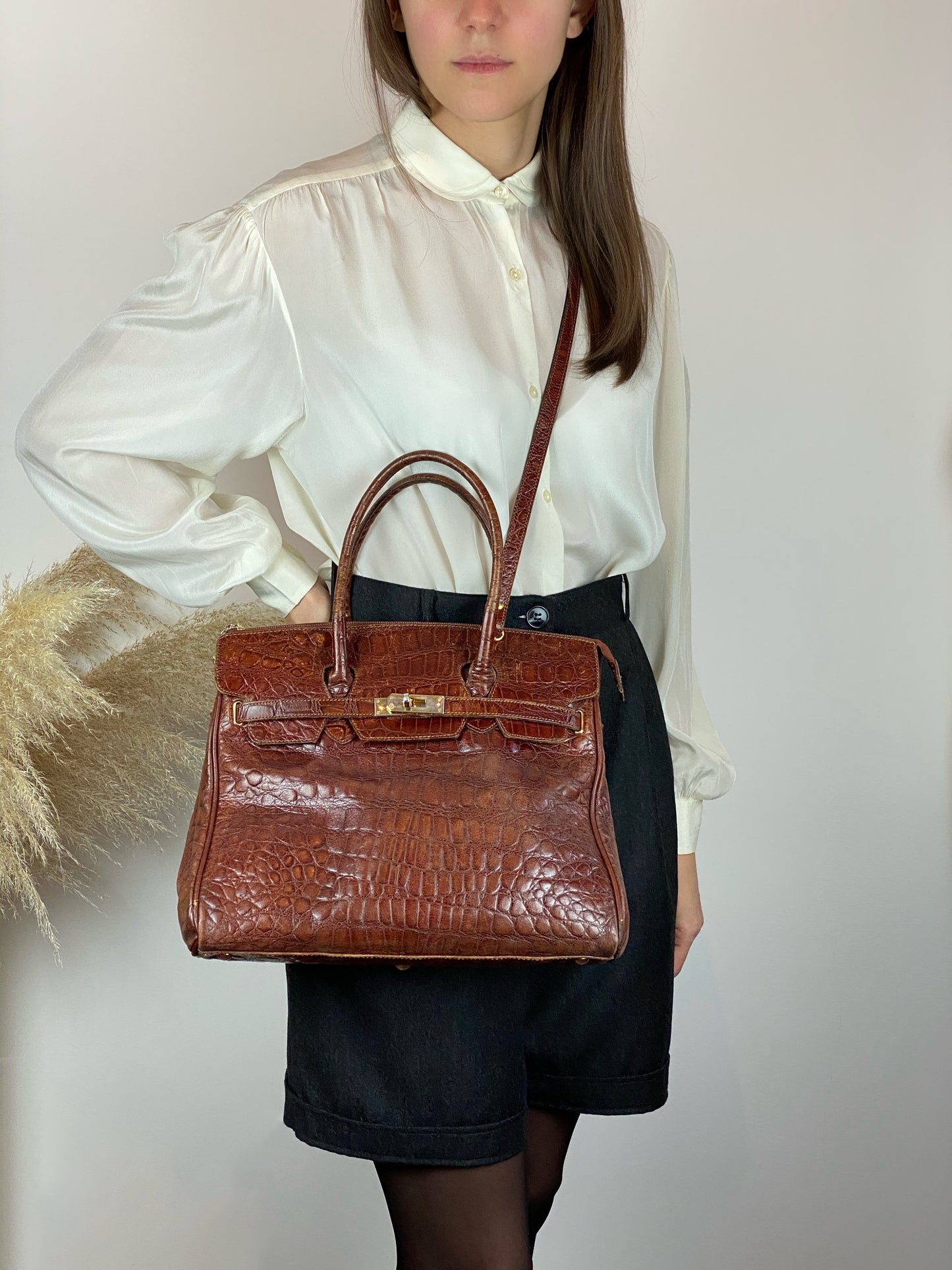 Mock Croc Leather Handbag