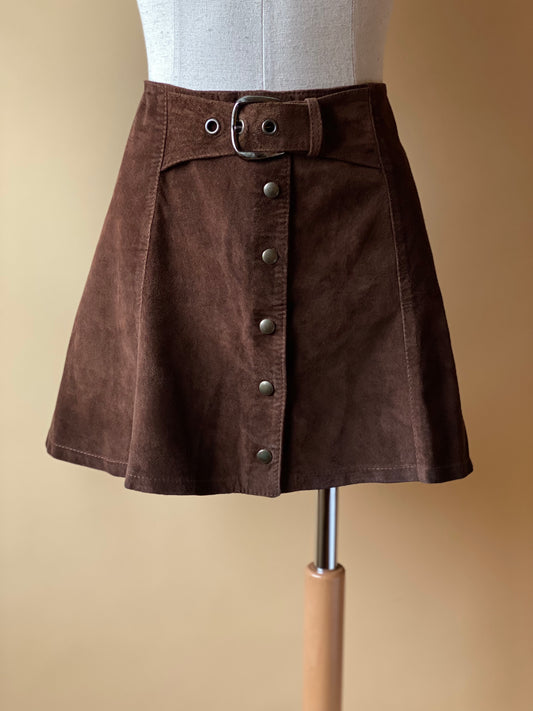 Vintage Real Suede Chocolate Brown Skirt