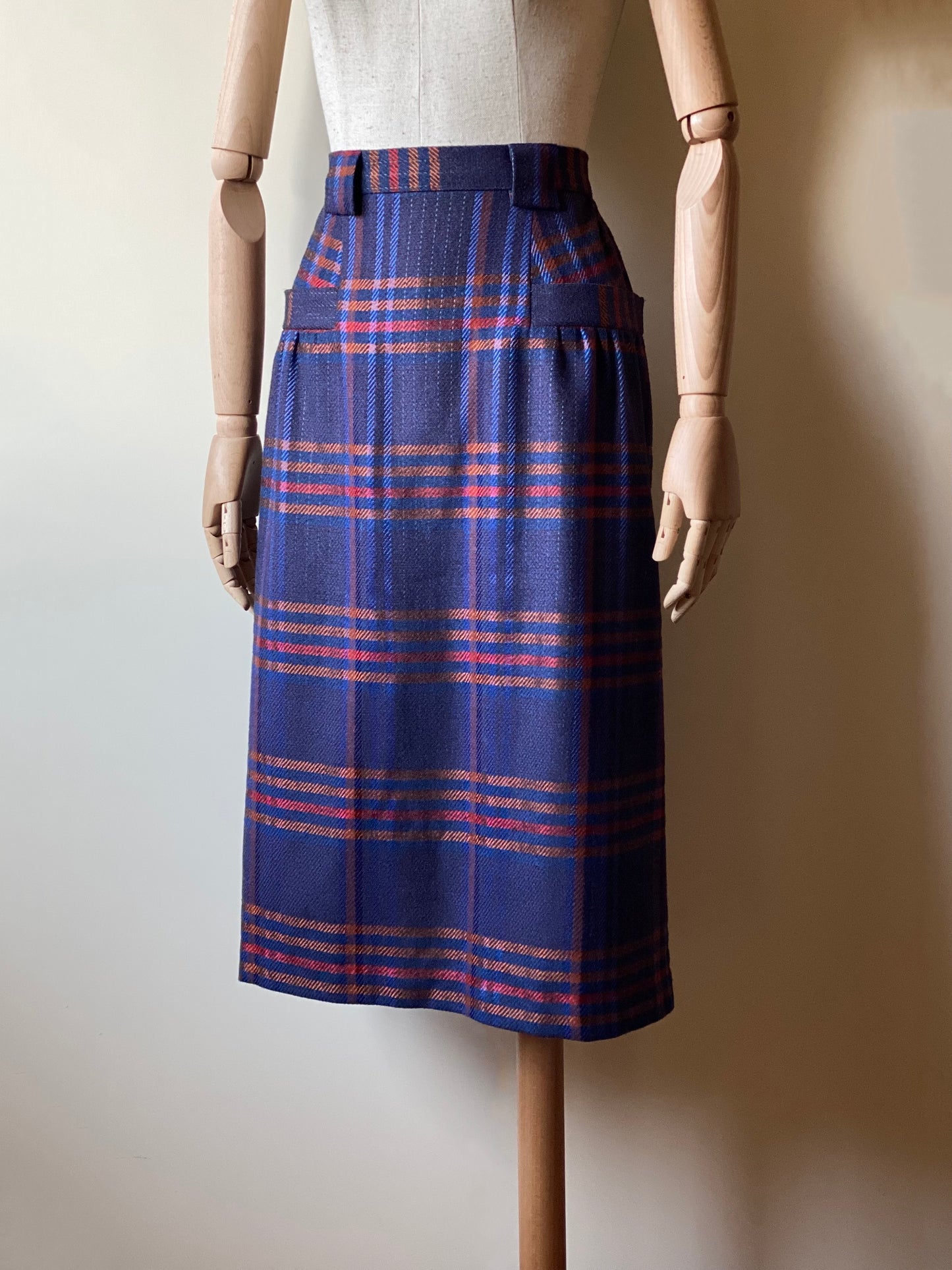Vintage Purple Tartan Midi Skirt