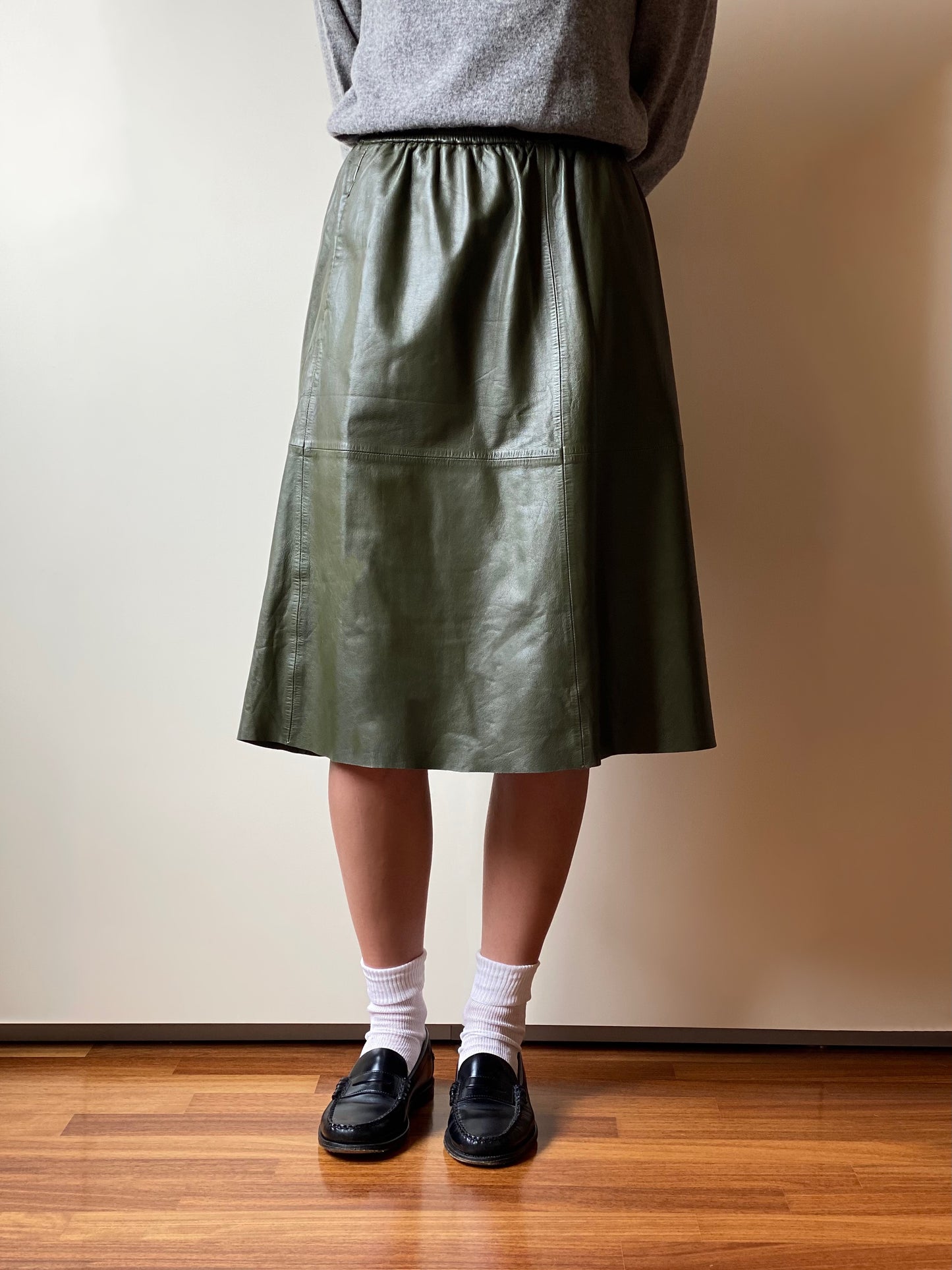 Real Leather Olive Green Skirt