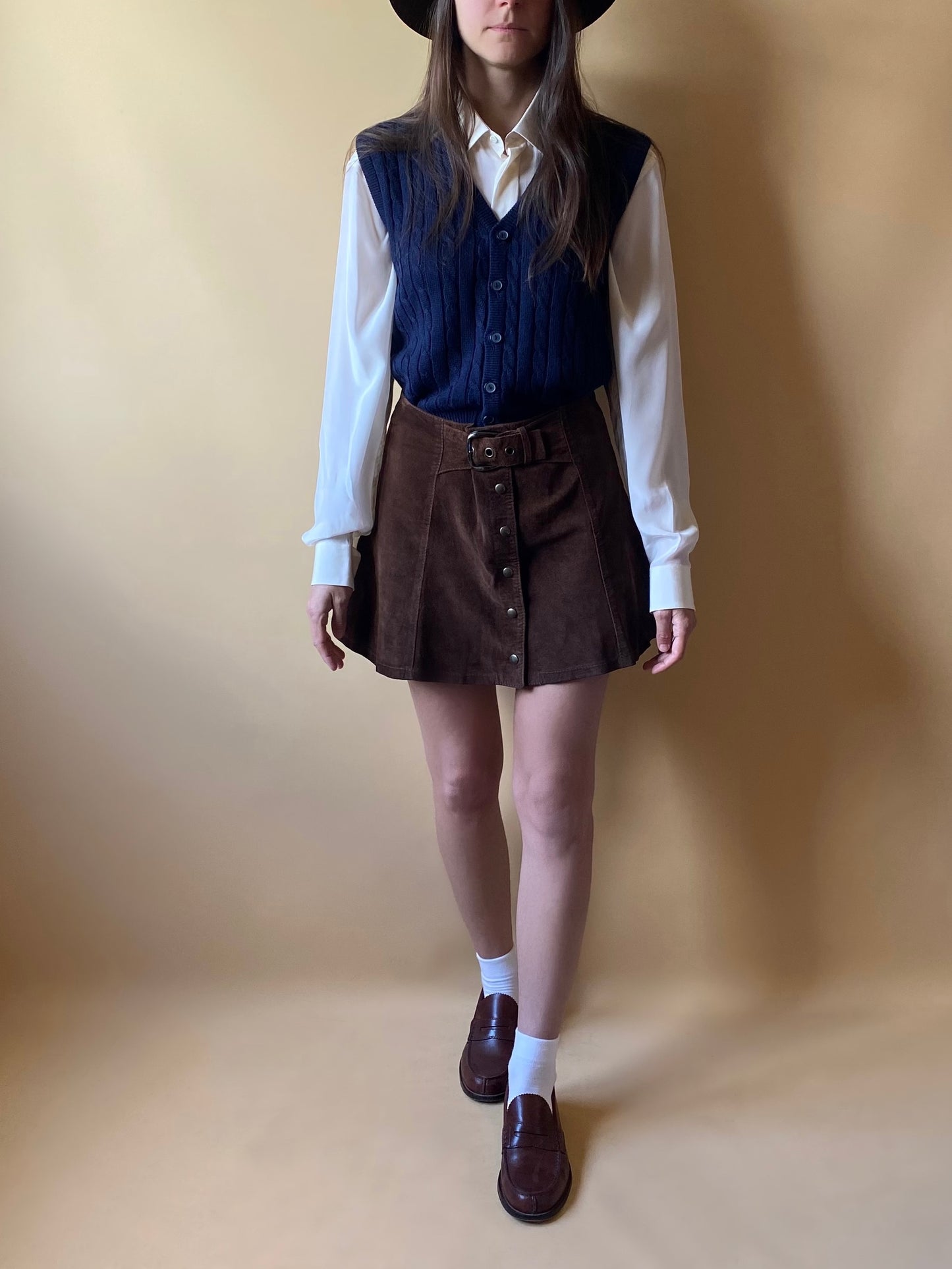 Vintage Real Suede Chocolate Brown Skirt