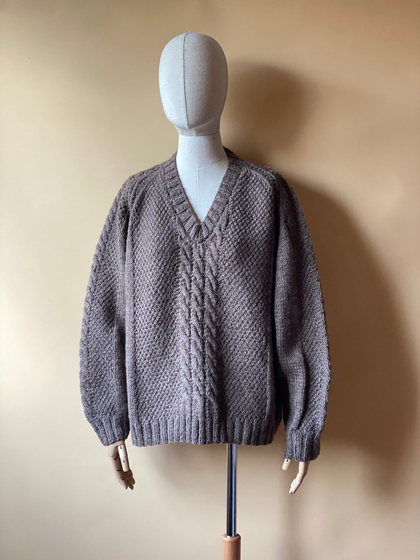 Vintage Cable-Knit Brown Sweater
