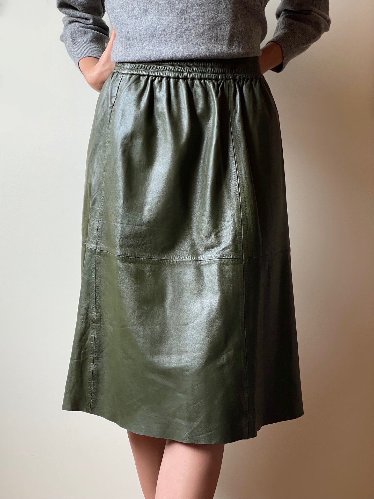 Real Leather Olive Green Skirt