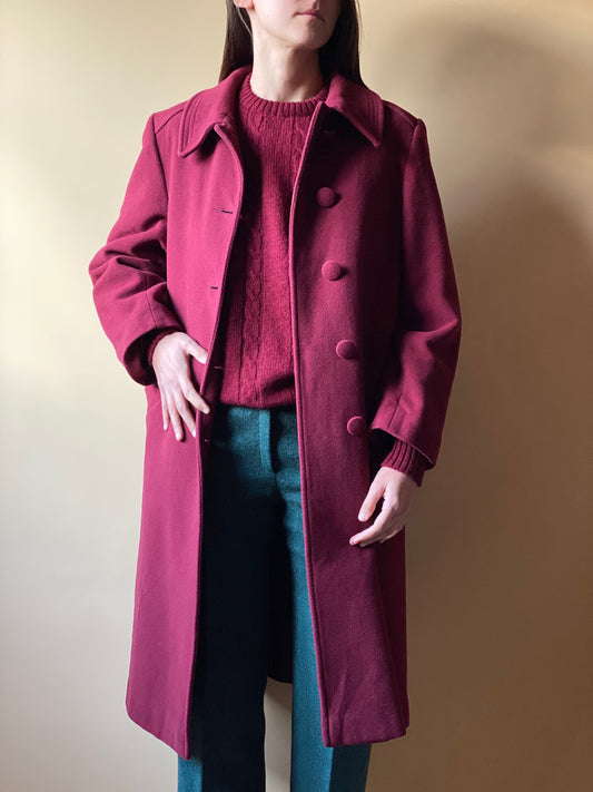 Vintage Burgundy Wool & Cashmere Coat