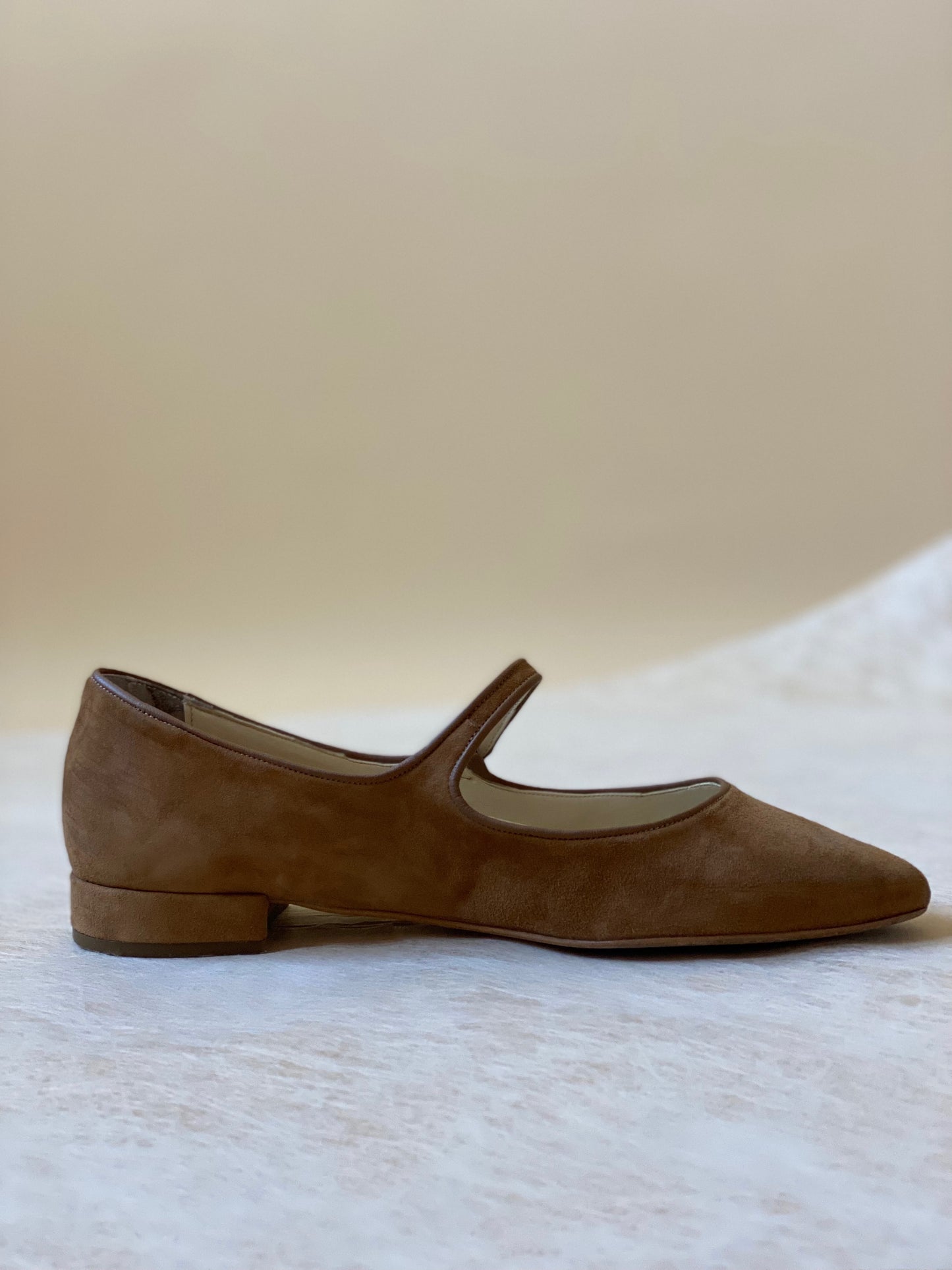 Suede Leather Pointed Mary Jane Flats