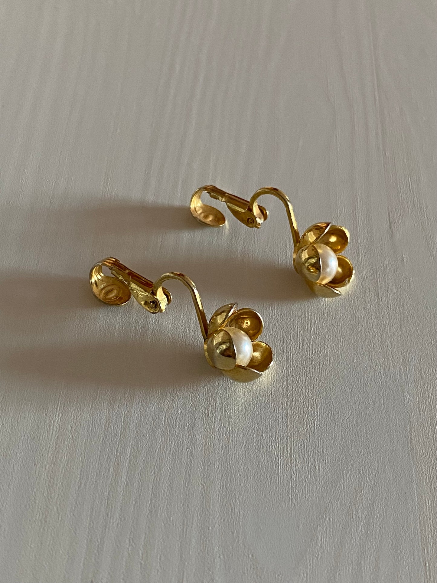 Vintage Flower and Pearl Clip-On Earrings