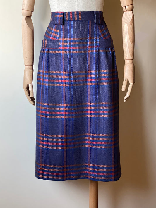 Vintage Purple Tartan Midi Skirt