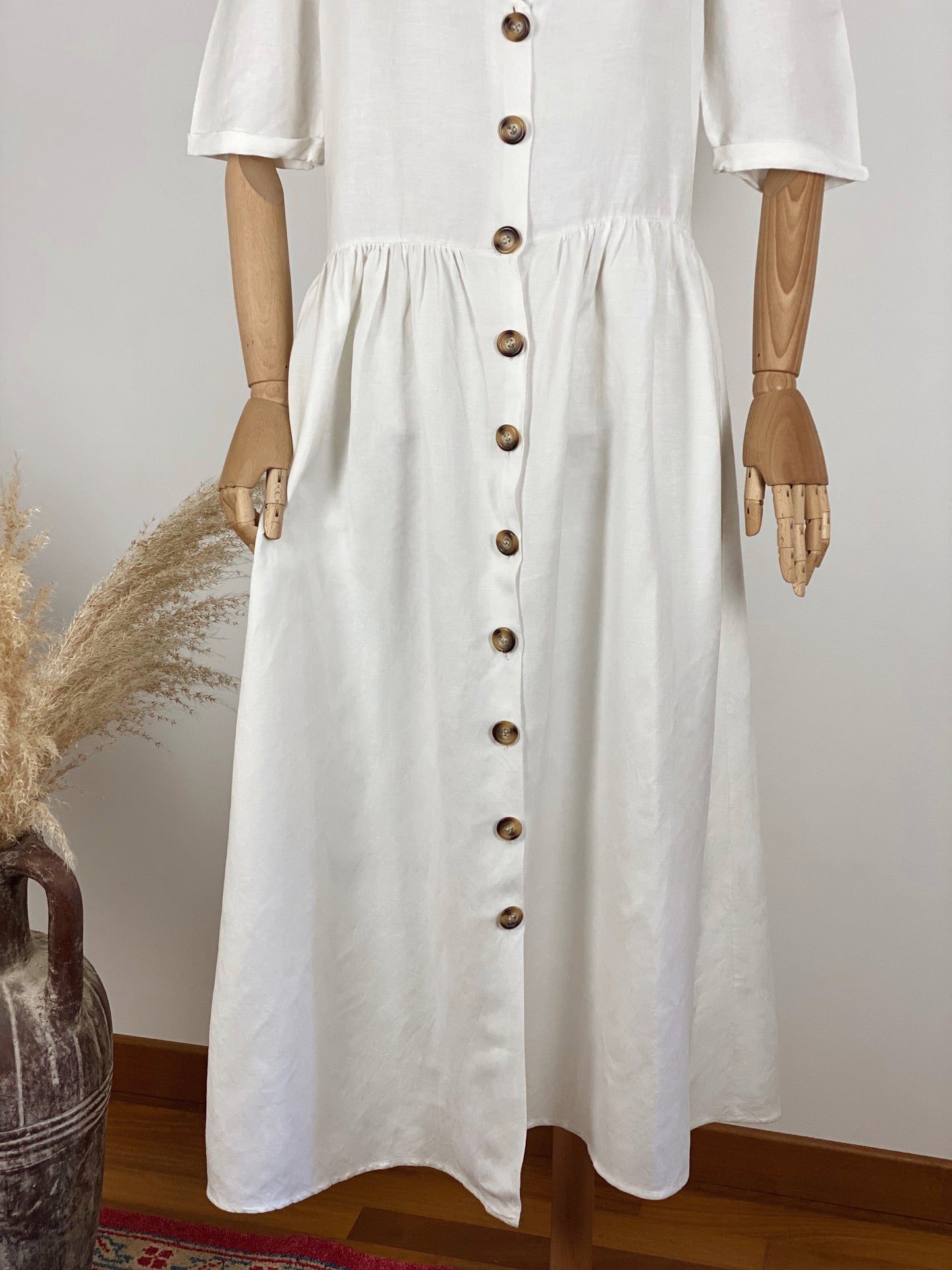 Vintage Long White Linen Dress