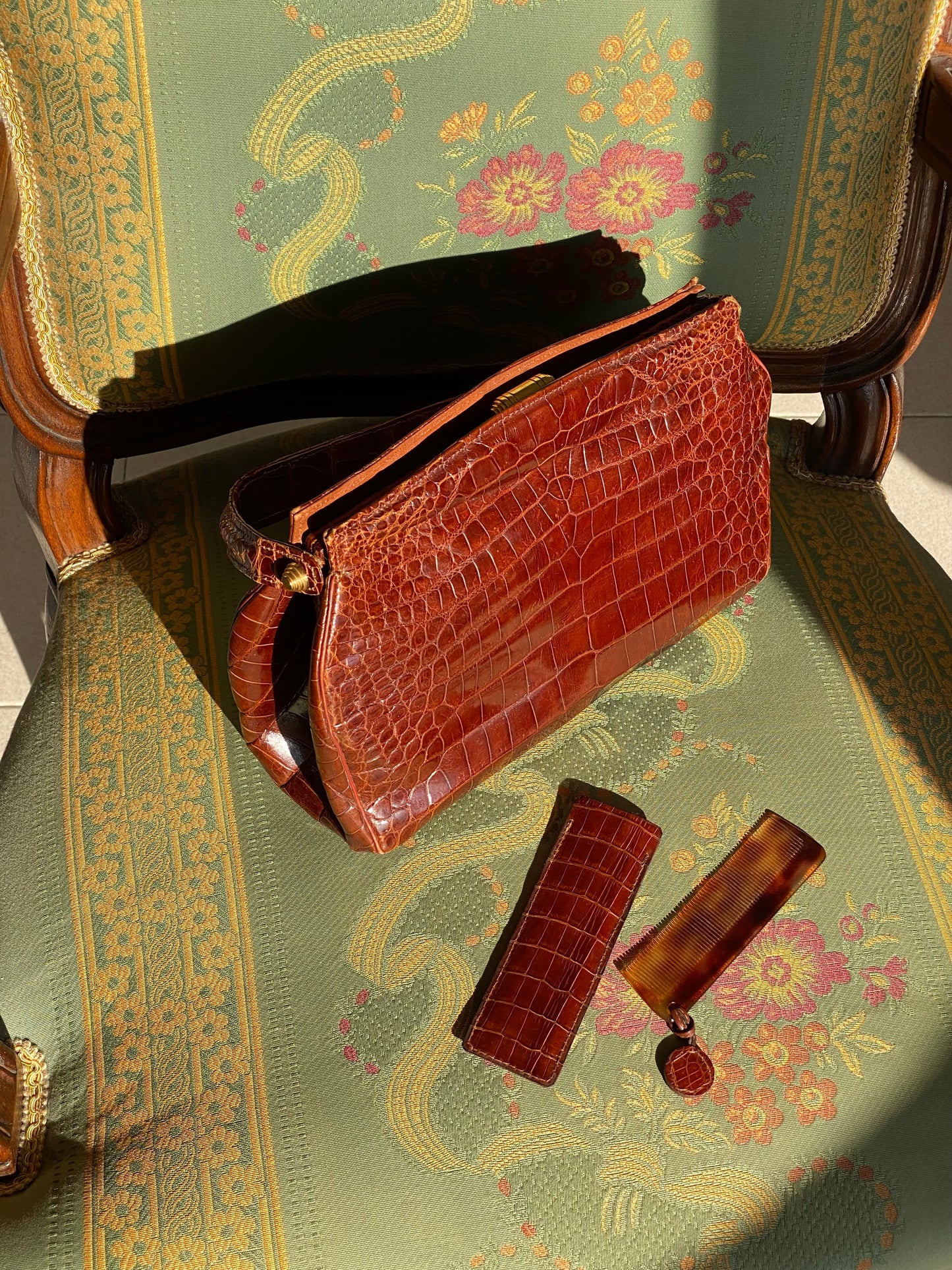 Vintage Cognac Crocodile Handheld Bag