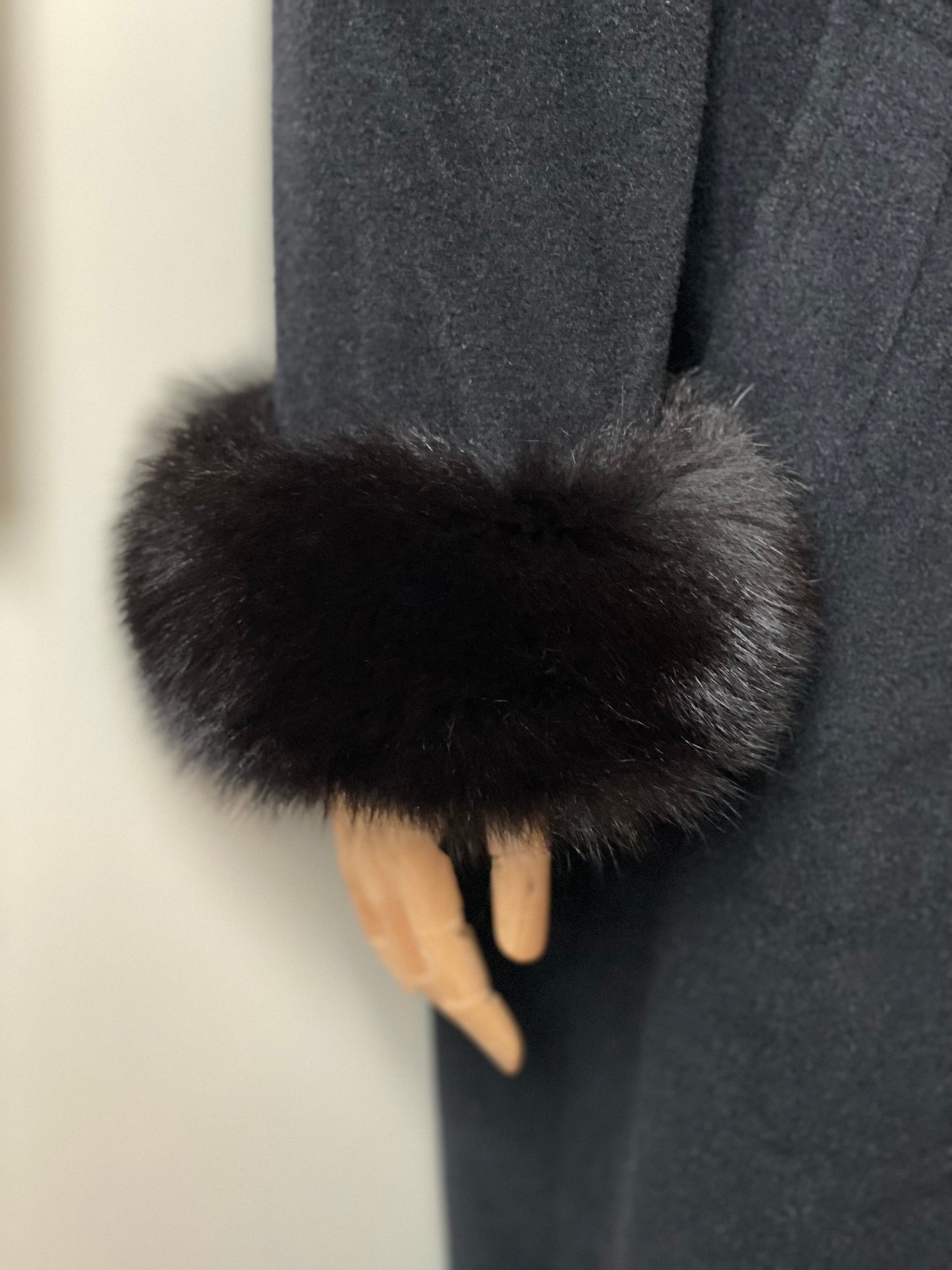 Vintage Wool and Mohair Black Coat With Fur Cuffs